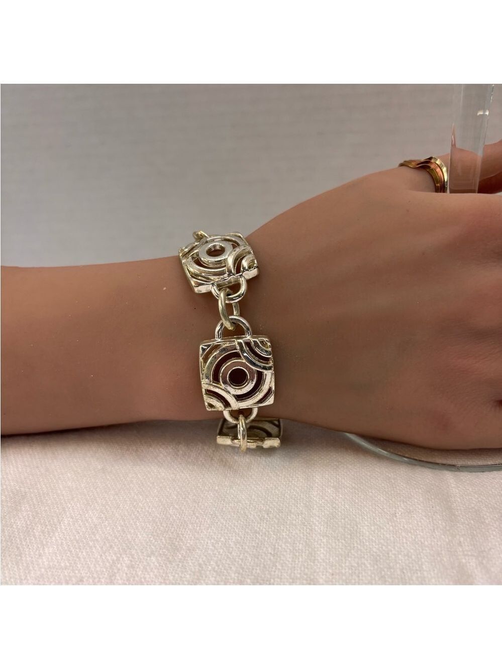 Liz Claiborne Silver Cuff Bracelet with Openwork Design